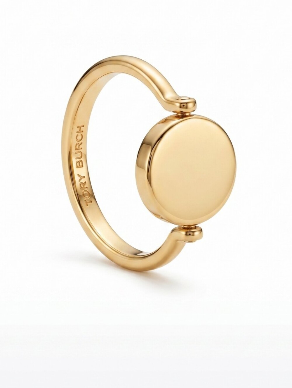 Tory Burch Kia Semiprecious Rotational Gold Ring with Light Green Logo Center - Picture 3 of 4